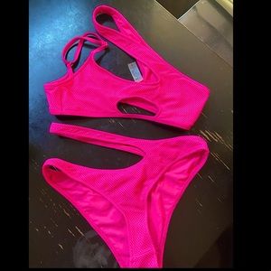 Fashion Nova hot pink asymmetrical bikini